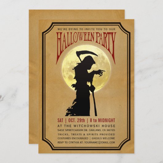 Invitations du parti Halloween| Moon & Grim Reaper (Devant / Derrière)