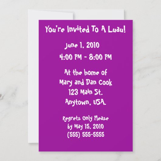 Invitations du parti Hawaiian Luau (Dos)