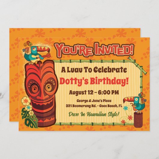 Invitations du parti Retro Tiki Luau (Devant / Derrière)