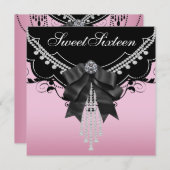 Invitations du parti Sweet sixteen noir rose (Devant / Derrière)