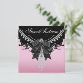 Invitations du parti Sweet sixteen noir rose (Debout devant)