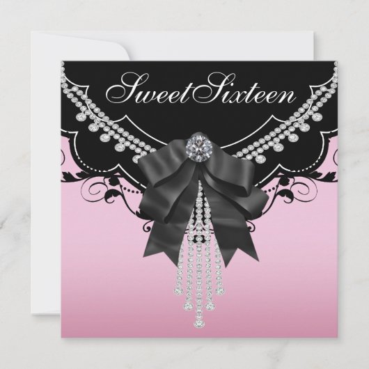 Invitations du parti Sweet sixteen noir rose (Devant)