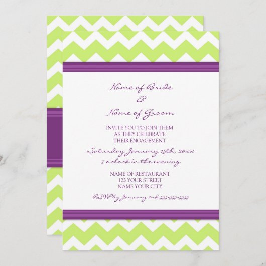 Invitations du Plum Lime Chevron (Devant / Derrière)