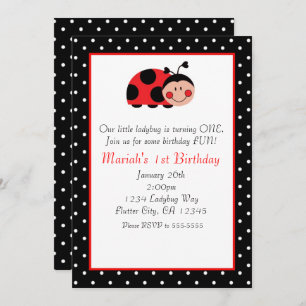 Invitations du Polka Dot Ladybug Red & Black Party