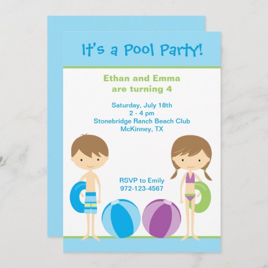 Invitations du pool Party (Devant / Derrière)