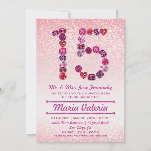 Invitations du Quinceañera, 15e anniversaire bijou (Devant)