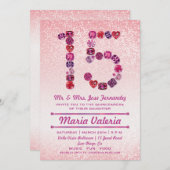 Invitations du Quinceañera, 15e anniversaire bijou (Devant / Derrière)