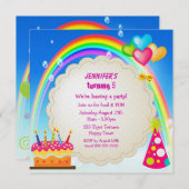 Invitations du Rainbow & Cake Girl's Cute Birthday (Devant / Derrière)
