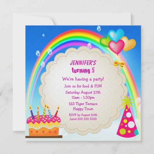 Invitations du Rainbow & Cake Girl's Cute Birthday (Devant)