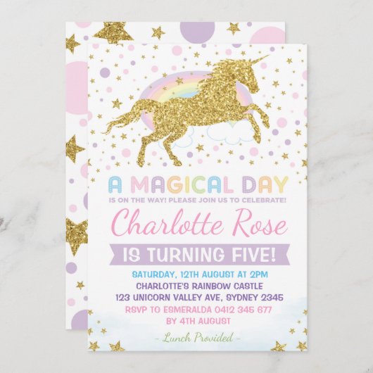 Invitations du Rainbow Unicorn Birthday Invitation (Devant / Derrière)