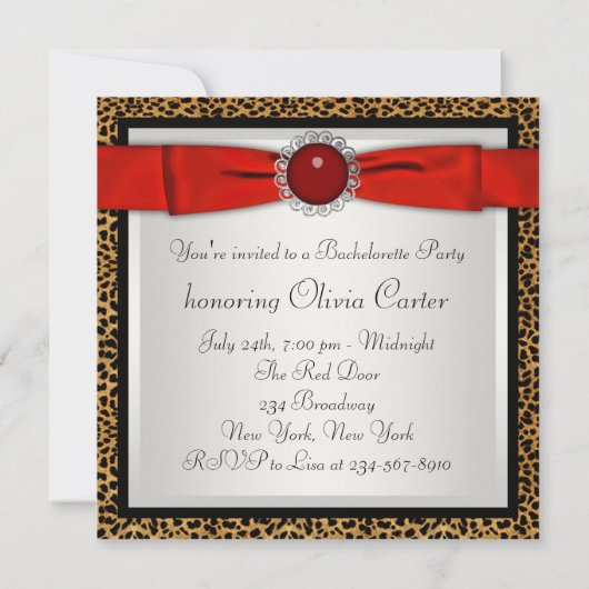 Invitations du Red Leopard Bachelorette Party (Dos)