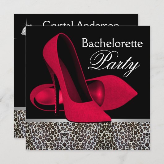 Invitations du Red Leopard Bachelorette Party (Devant / Derrière)