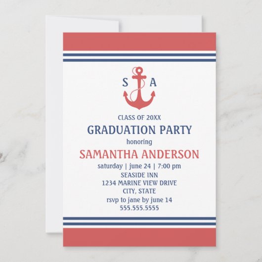 Invitations du Red Nautical Graduation Party (Devant)