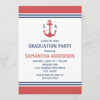 Invitations du Red Nautical Graduation Party