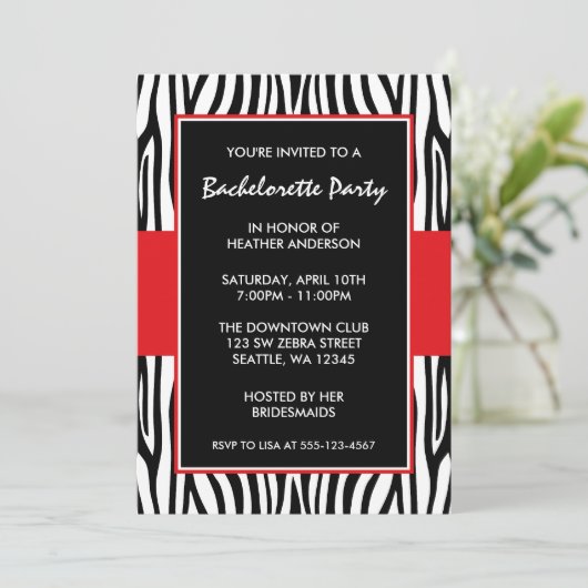 Invitations du Red Zebra Bachelorette Party (Debout devant)