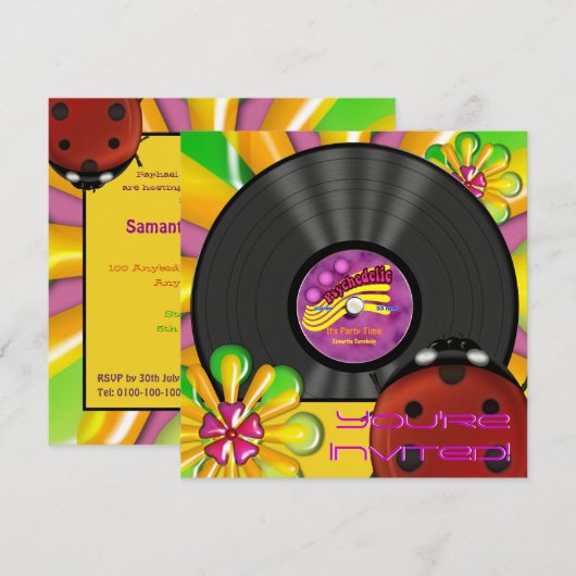Invitations du Retro Psychedelic Vinyl Record Part (Devant / Derrière)