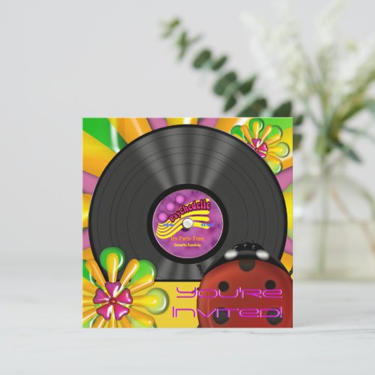 Invitations du Retro Psychedelic Vinyl Record Part (Debout devant)