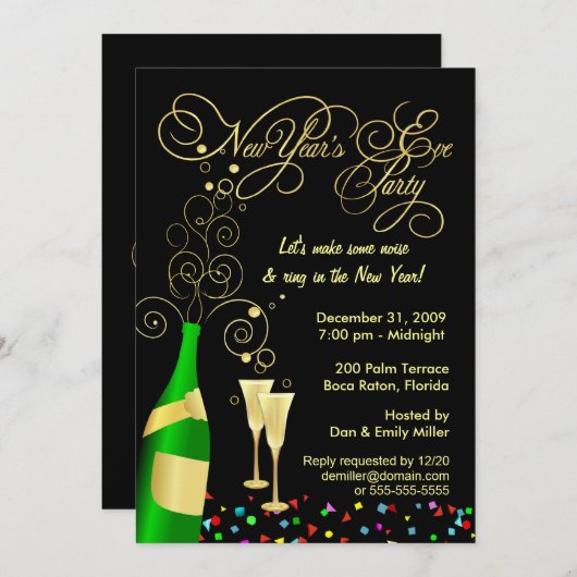 Invitations du réveillon du Nouvel An (Devant / Derrière)