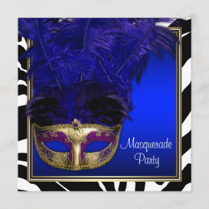 Invitations du Royal Blue Zebra Masquerade Party