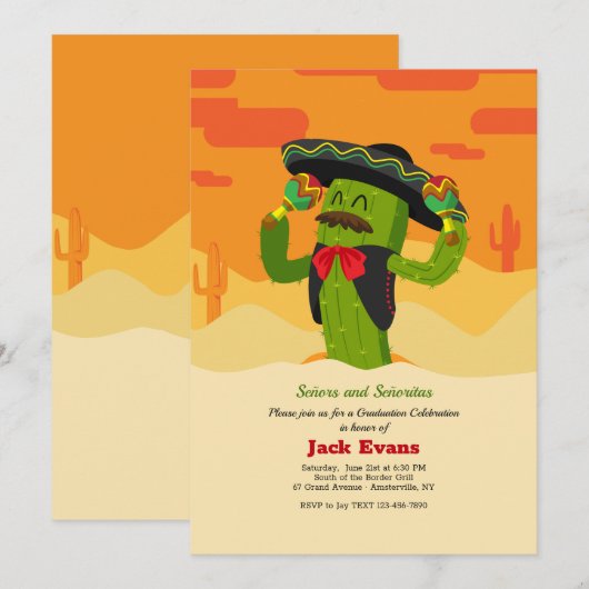 Invitations du Señor Cactus Graduation Party (Devant / Derrière)