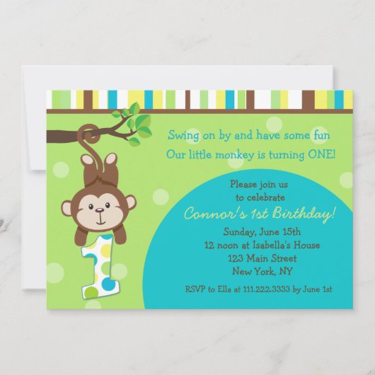 Invitations du singe 1er anniversaire (Devant)