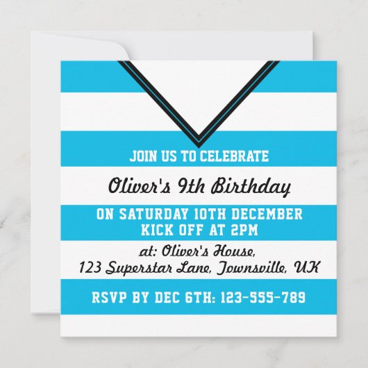 Invitations du Soccer Jersey à thème Modèle, Bleu (Devant)