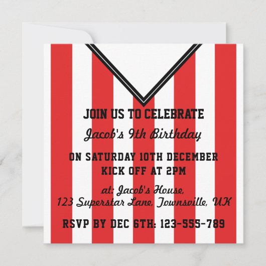 Invitations du Soccer Jersey à thème Modèle, Rouge (Devant)