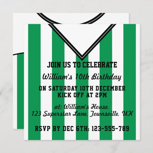 Invitations du Soccer Jersey à thème Modèle, Vert (Devant / Derrière)
