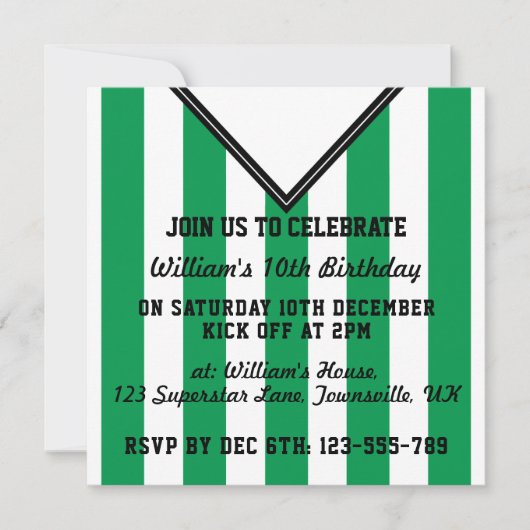 Invitations du Soccer Jersey à thème Modèle, Vert (Devant)