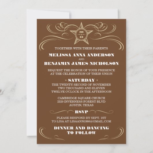 Invitations du sud Brown de mariage de style (Devant)