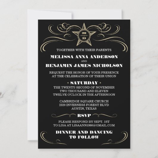 Invitations du sud noires de mariage de style (Devant)