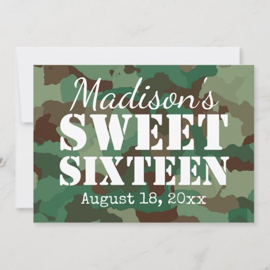 Invitations du Sweet sixteen Camo Vert (Devant)