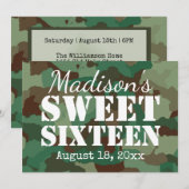 Invitations du Sweet sixteen Camo Vert (Devant / Derrière)