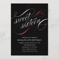 Invitations du Sweet sixteen de concepteur noir
