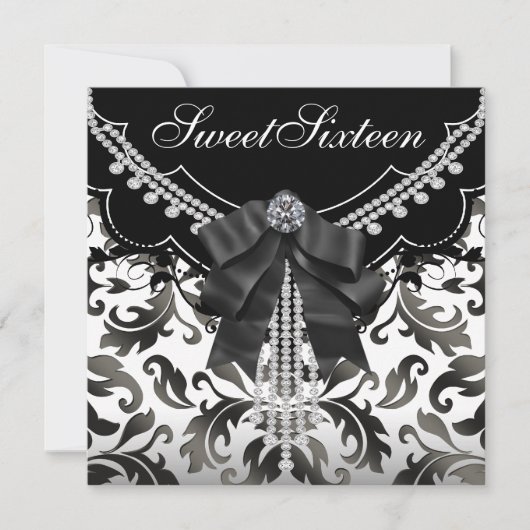 Invitations du Sweet sixteen noir blanc (Devant)