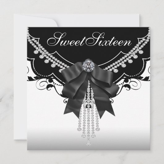 Invitations du Sweet sixteen noir blanc (Devant)