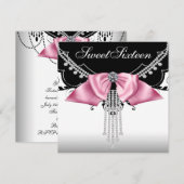 Invitations du Sweet sixteen noir blanc rose (Devant / Derrière)