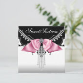 Invitations du Sweet sixteen noir blanc rose (Debout devant)