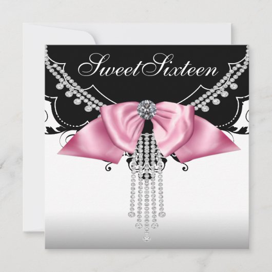 Invitations du Sweet sixteen noir blanc rose (Devant)