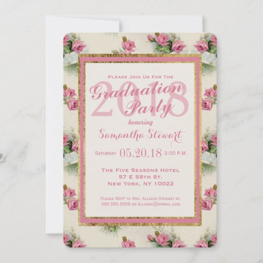 Invitations du Vintage Chic Pink Floral Party (Devant)