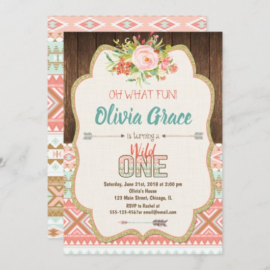 Invitations d'un de fille sauvage tribale de Boho (Devant / Derrière)