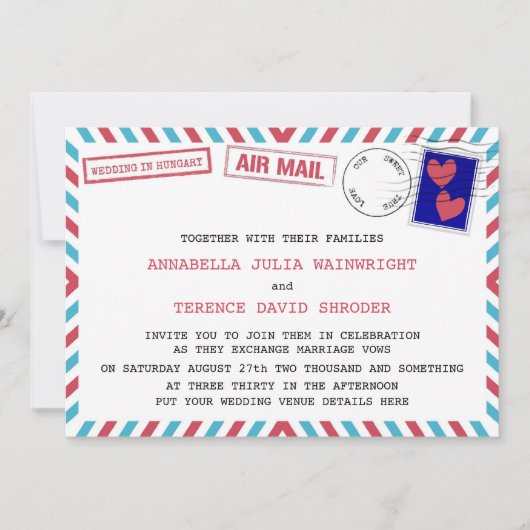Invitations D'Un Mariage De Messagerie Aérienne En (Devant)