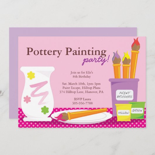 Invitations d'une partie de peinture de poterie (Devant / Derrière)