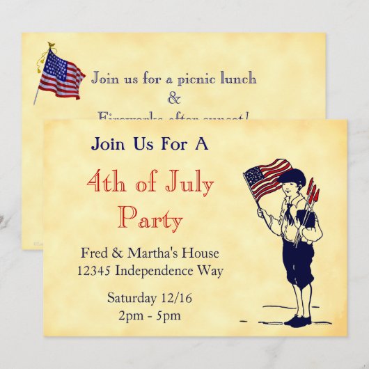 Invitations édifiables patriotiques pour la fête d (Devant / Derrière)