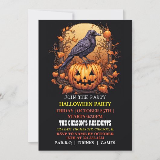 Invitations éffrayant Black Raven Halloween Party (Devant)