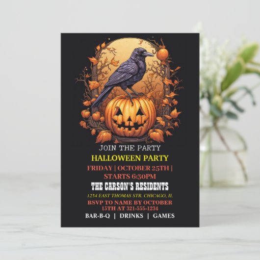 Invitations éffrayant Black Raven Halloween Party (Debout devant)