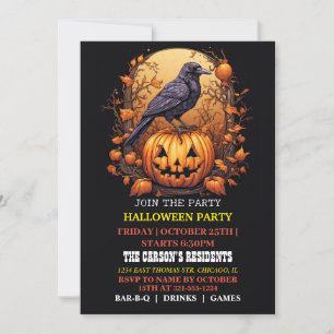 Invitations éffrayant Black Raven Halloween Party