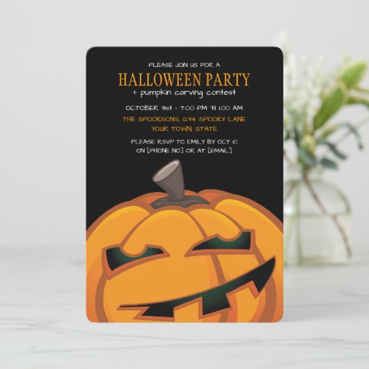 Invitations éffrayant Citrouille sculpté Halloween (Debout devant)