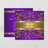 Invitations Elegant Gold Purple Quinceanera (Devant / Derrière)