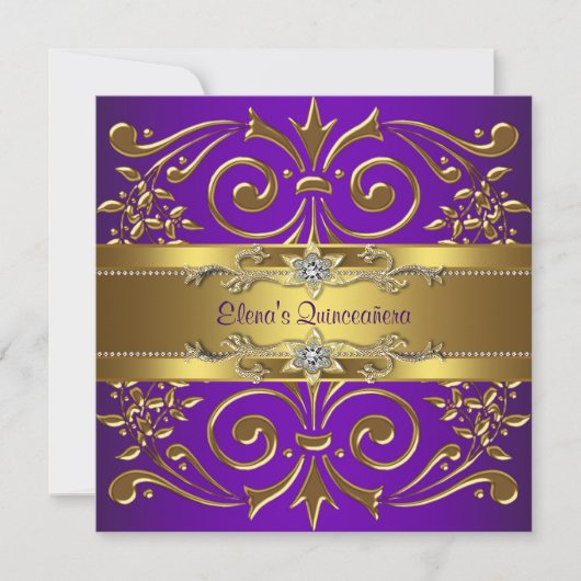 Invitations Elegant Gold Purple Quinceanera (Devant)
